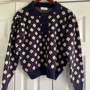 Oak & Fort Sweater, NWT.  Medium, navy blue, cream and brown.
